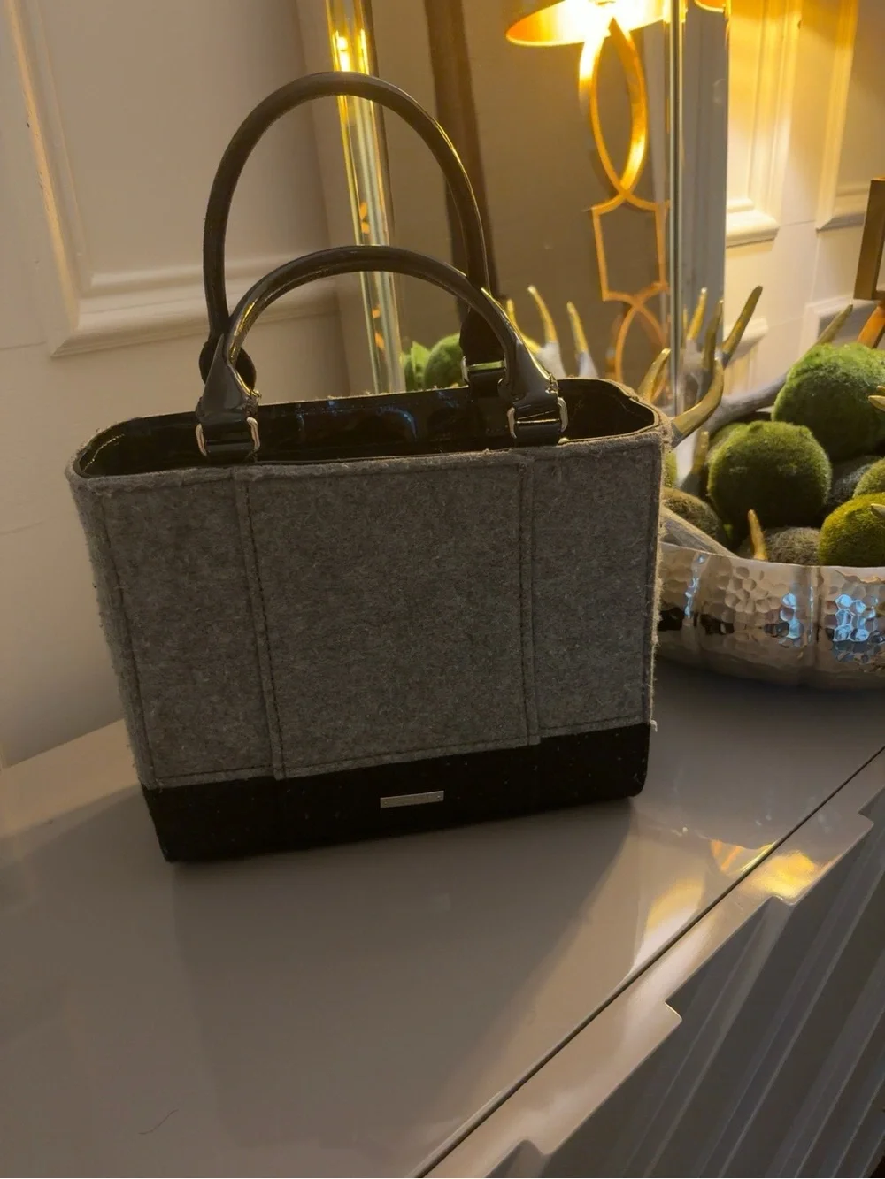 Kate Spade New York Gray and black felt Tote with buttons